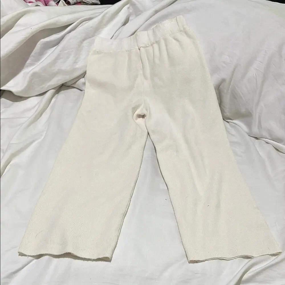Zara 6/7 Kids Cream Pants knit elastic waist wide leg pants viscose poly euc